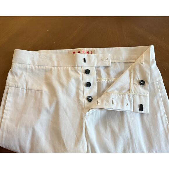 MARNI Commessa Pants Cotton Silk Cream US 4 Italy Button Fly Straight Leg Crop - Picture 1 of 7